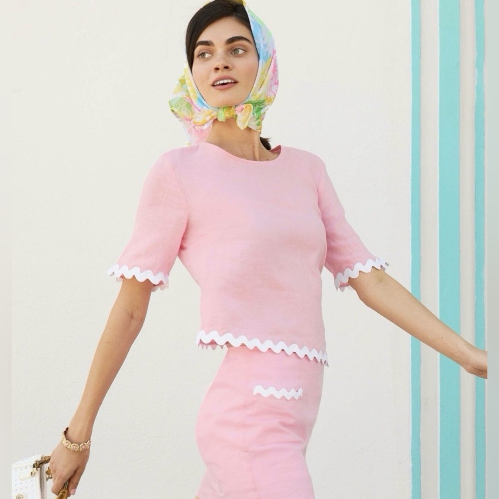 Pulitzer Nik Ric Rac Trim Cropped Top in Conch Shell Pink